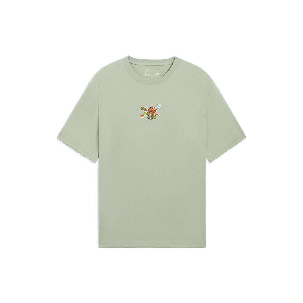 Li-Ning Серия High Exam, повседневная футболка с круглым вырезом и мультяшным принтом, мужские топы, зеленый цвет пустыни, AHSS367-5