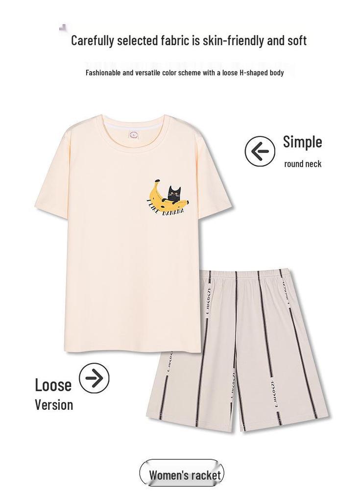 Couple's Summer Cotton Pajama Set: Cute Short Sleeve & Shorts for Women, Wear-Outside Style for Men.