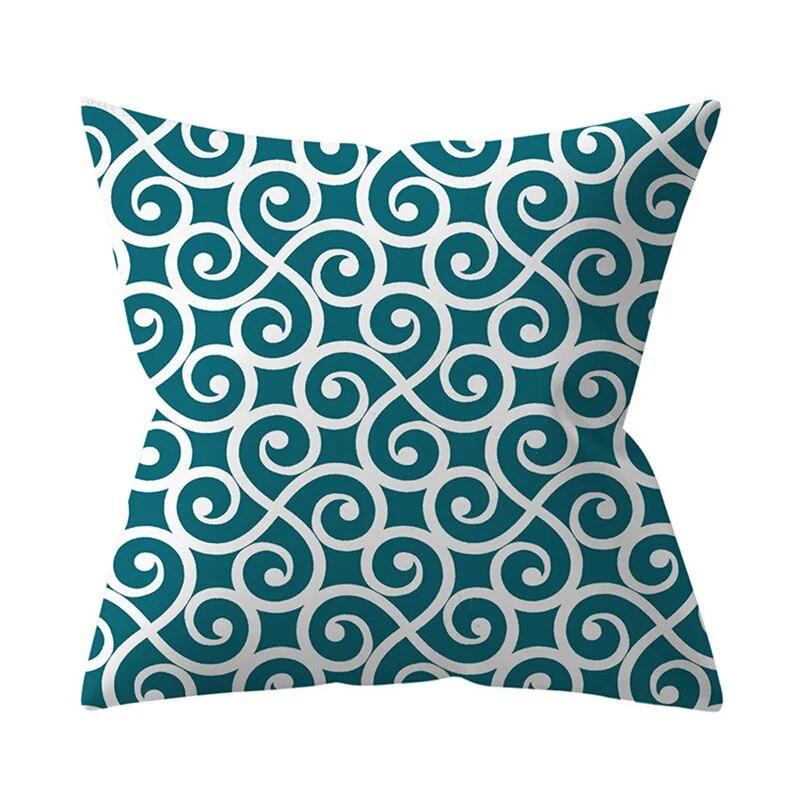 45x45cm Blue Green Leaf Floral Plant Geometric Pillow Cover Sofa Seat Office Lumbar Cushion   Home Decor