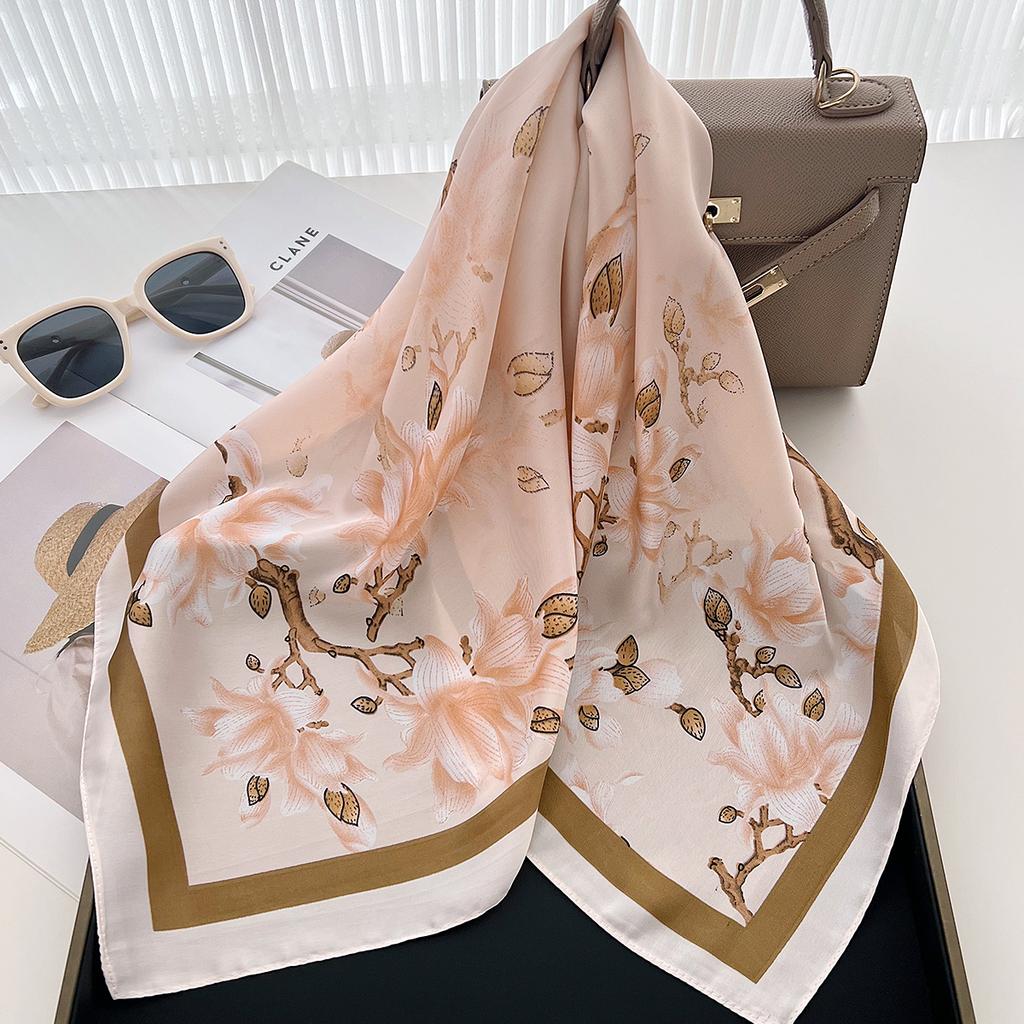 1116 New Magnolia Elegant Temperament Square Scarf Women's Commuter Shirt Scarf Multifunctional Decorative Silk Scarf