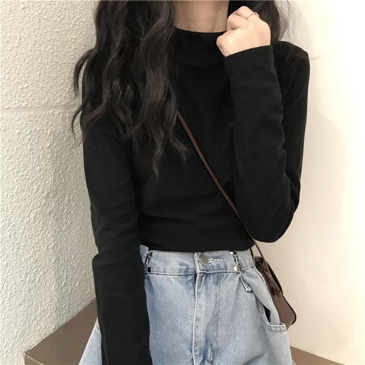 

Однотонные женские футболки с высоким воротником, активные модные простые топы для женской одежды, большой размер