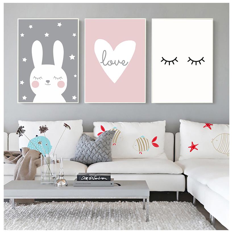 Rabbit Heart Kindergarten Wall Art Oil Painting Cartoon Poster Decoration Painting
