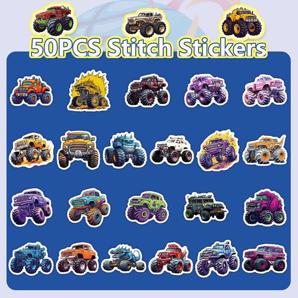 10/30/50PCS Monster Truck Cartoon Car Stickers DIY Laptop Luggage Skateboard Graffiti Decals Fun for Kid Toys Gift