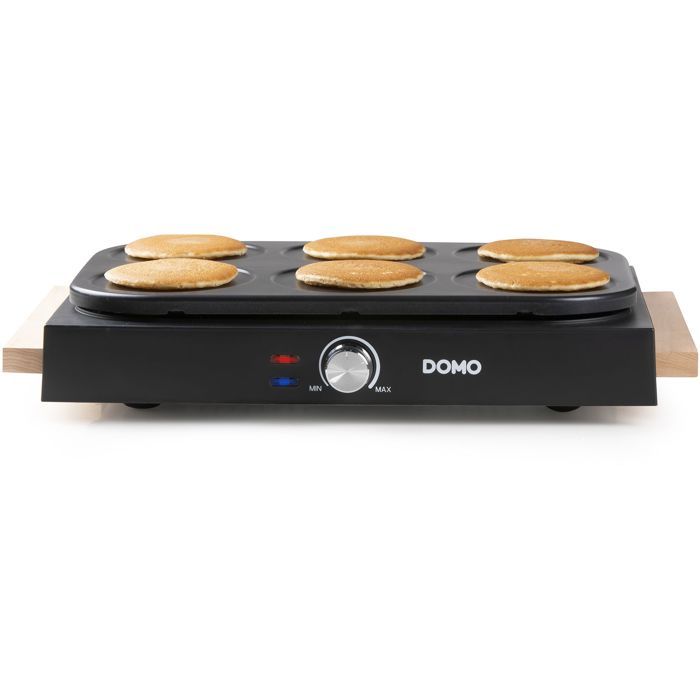 Crêpière - DOMO - DO8717P - 1000 W - Pour 6 Crêpes De Ø 11,5 Cm - Thermostat Réglable - Noir / Bois