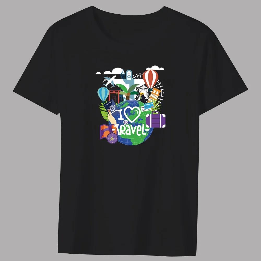 Men's Classic T-shirt Casual O-neck Trave Printing Pattern Series Commuter All-match Breathable Black Shirt