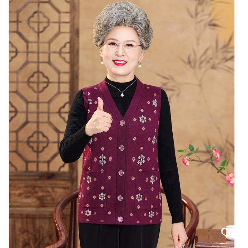 Grandma Clothes Old Lady Clothes Collar Coat 0 Year Old Mother Vest Vest Old Man Autumn Knitted Vest