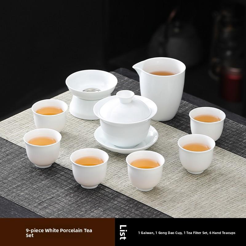 Ceramic Gongfu Tea Set Yuxi White Porcelain Tea Pot Cover Bowl And Tea Cups Set for Home Office Tea Brewing