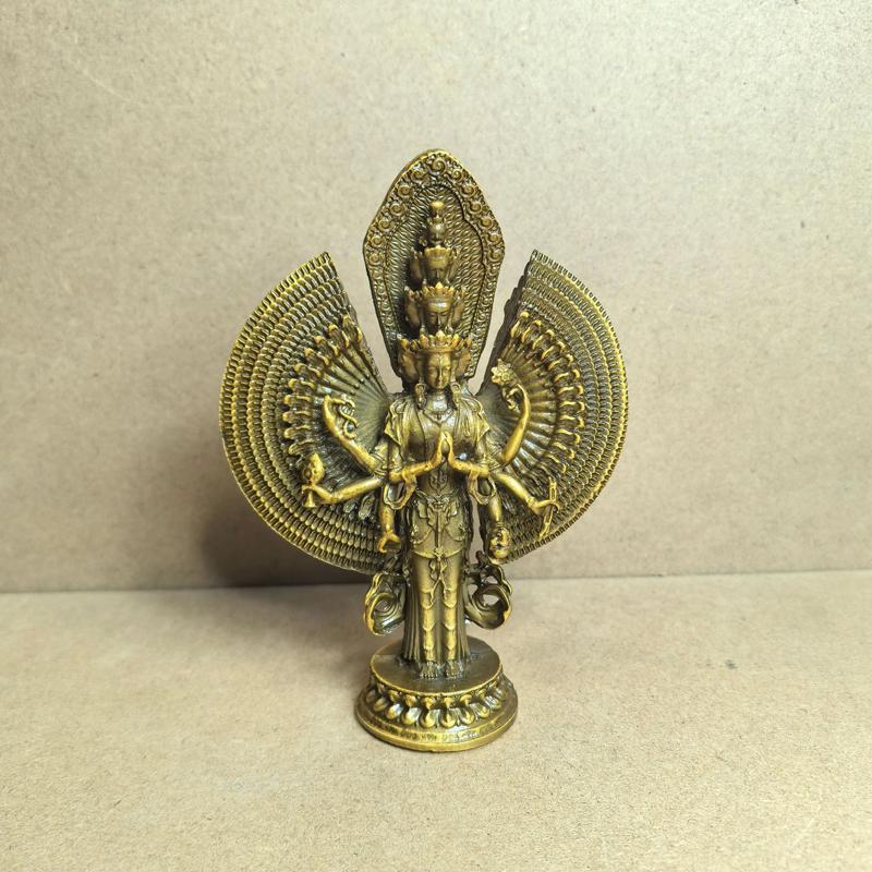 Tibetan Buddhist Thousand-Armed Avalokiteshvara Bodhisattva Antique Bronze Statue Home Worship Display Guanyin Ornaments Crafts