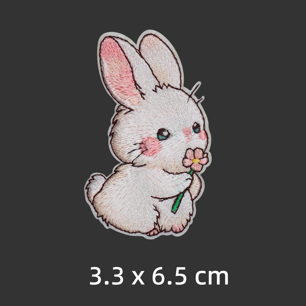 1/4pcs Easter Bunny Embroidery Patches, Iron On For Down Jacket Hole Repair, Self Adhesive Fabric Patch for School Bag Decor