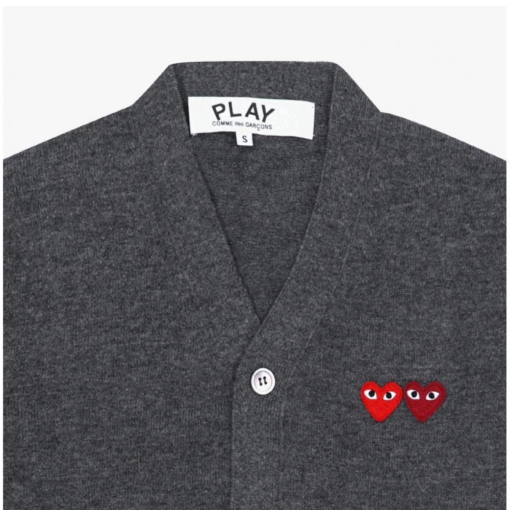 Comme Des Gar Ons Play Double Red Heart V Neck Cardigan Ax N058 051