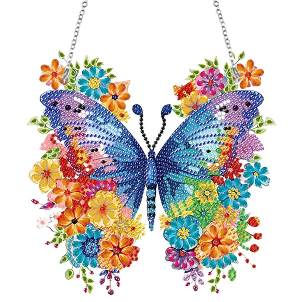 Einseitiger Schmetterlings-Diamantgemälde-Anhänger aus Acryl zum Aufhängen, handgefertigte Strass-Diamantkunst-Fensteranhänger für die Bürodekoration