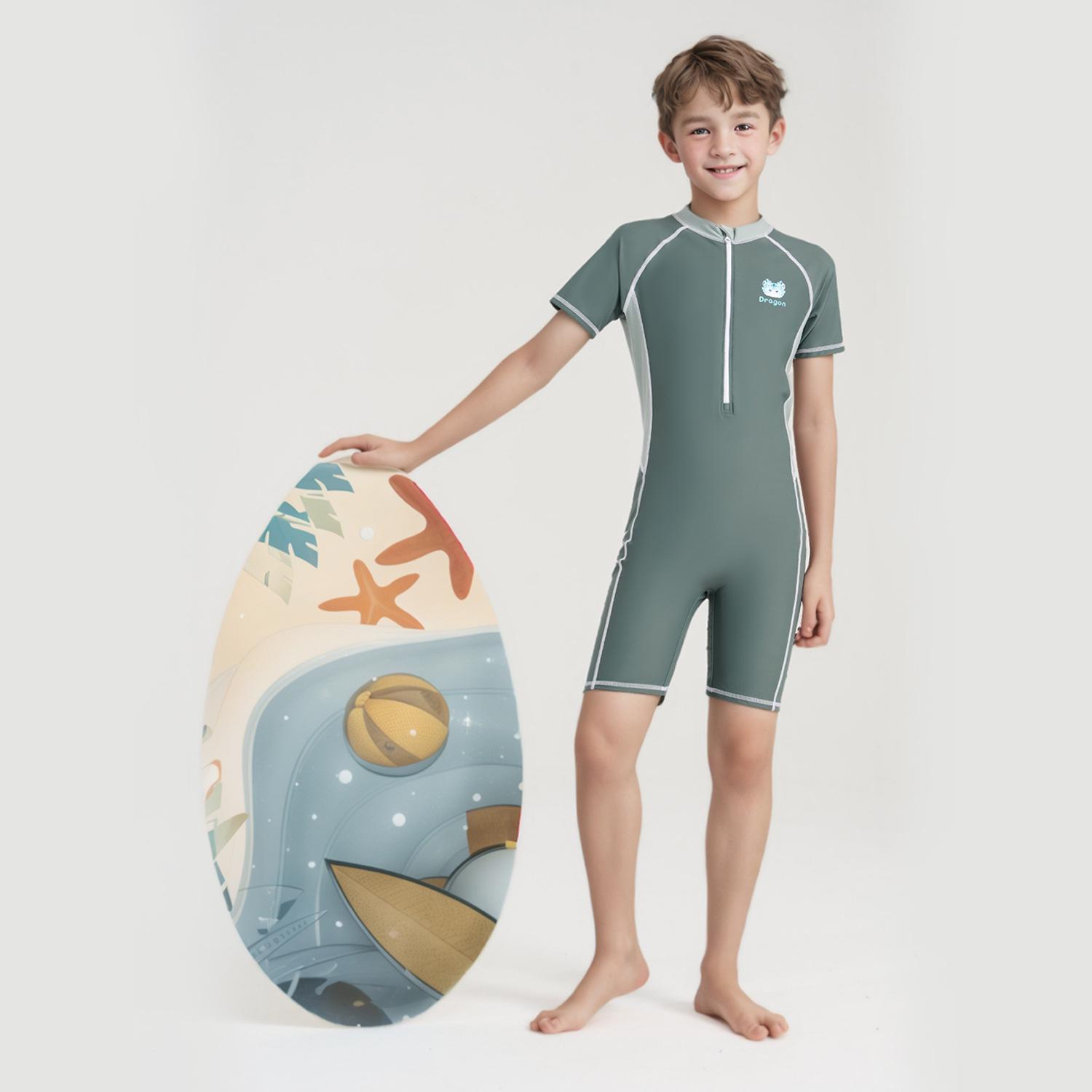

2025 Boys Sun Protection One-Piece Swimsuit for Professional Training 12# (40-50 lbs)