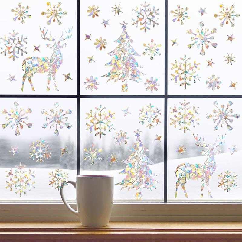 2PC Laser Glass Paper Sunshine Catcher Colorful Window Stickers Rainbow Prism Anti Collision Christmas Snowflake Glass Sticker