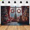 Winter  Christmas Night Window Backdrop Xmas Trees Toy Bear Background Photography for Christmas New Year Party Decor Banner