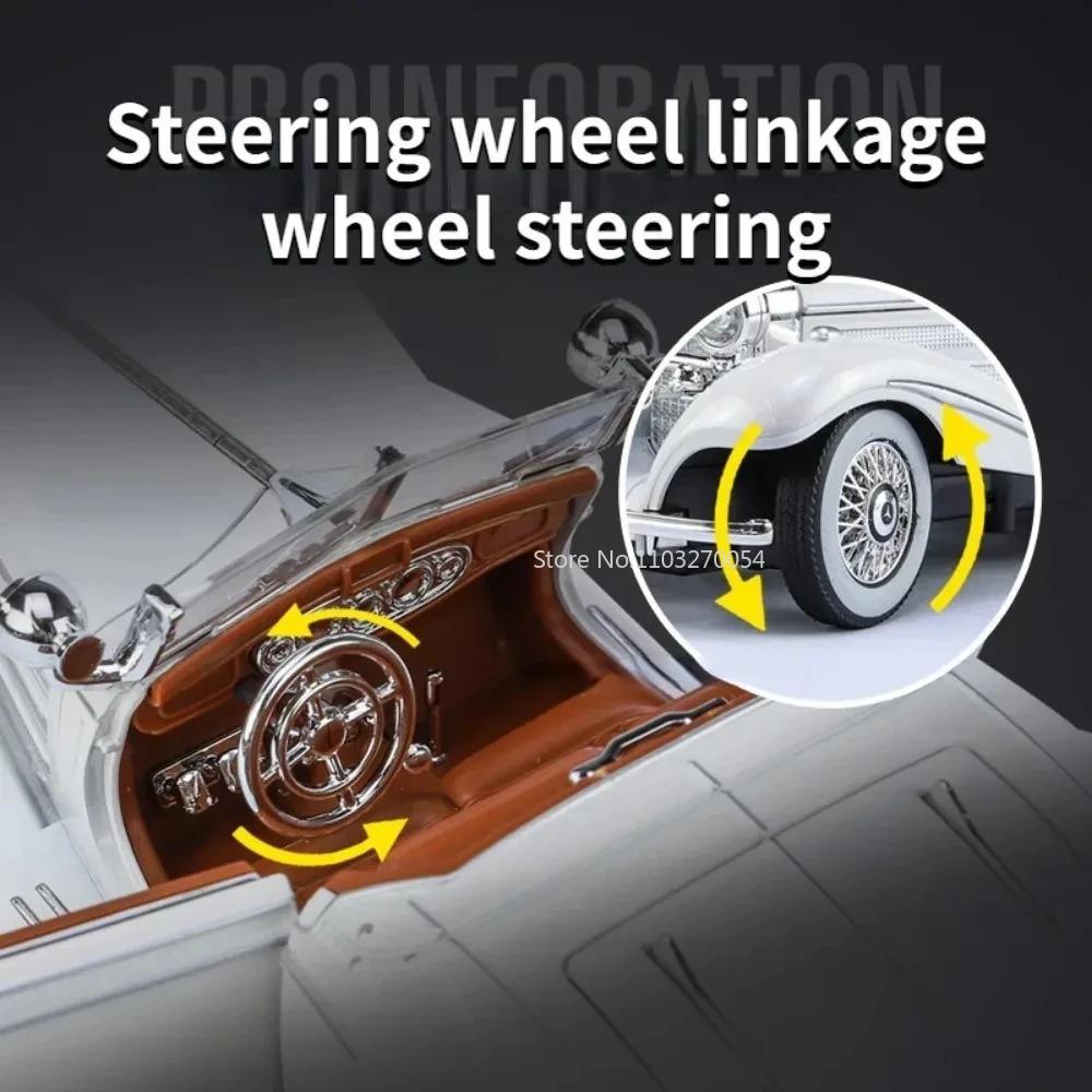 1:24 Scale 500K E-TYPE Model Car Toy Rubber Tires Wheel Steering Miniature Vintage Car Light Music Vehicle Kids Festival Gifts