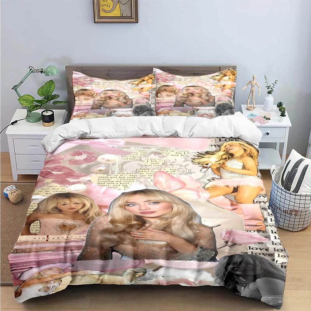 Comforter Pop Female Singer S-Sabrina Print Bedding Sets Exquisite Bed Supplies Set Bed Comforter Set Bedding Set Luxury Gift