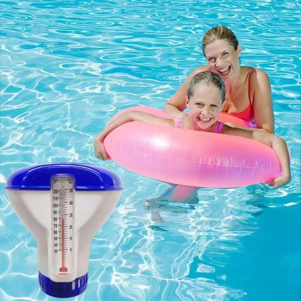 Swimming Pool Floating Dispenser with Built In Temperature Gauge for Tablets