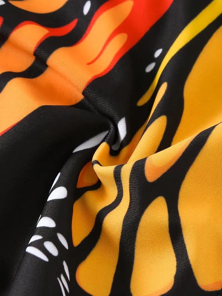 Butterfly-Print Tie-Up Backless Bikini Swimsuit for Women