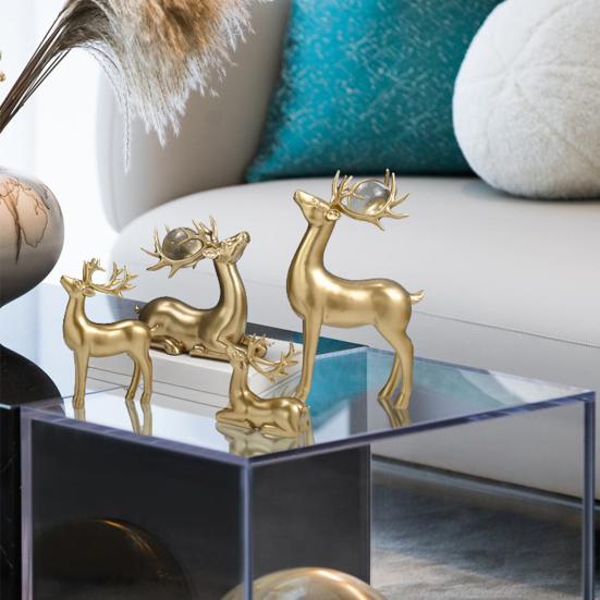 2Pcs Wealth Deer Ornament The Deer of Fortune Figurine Resin Modern Artistic Tabletop Deer Statue Gift for Birthday Housewarming