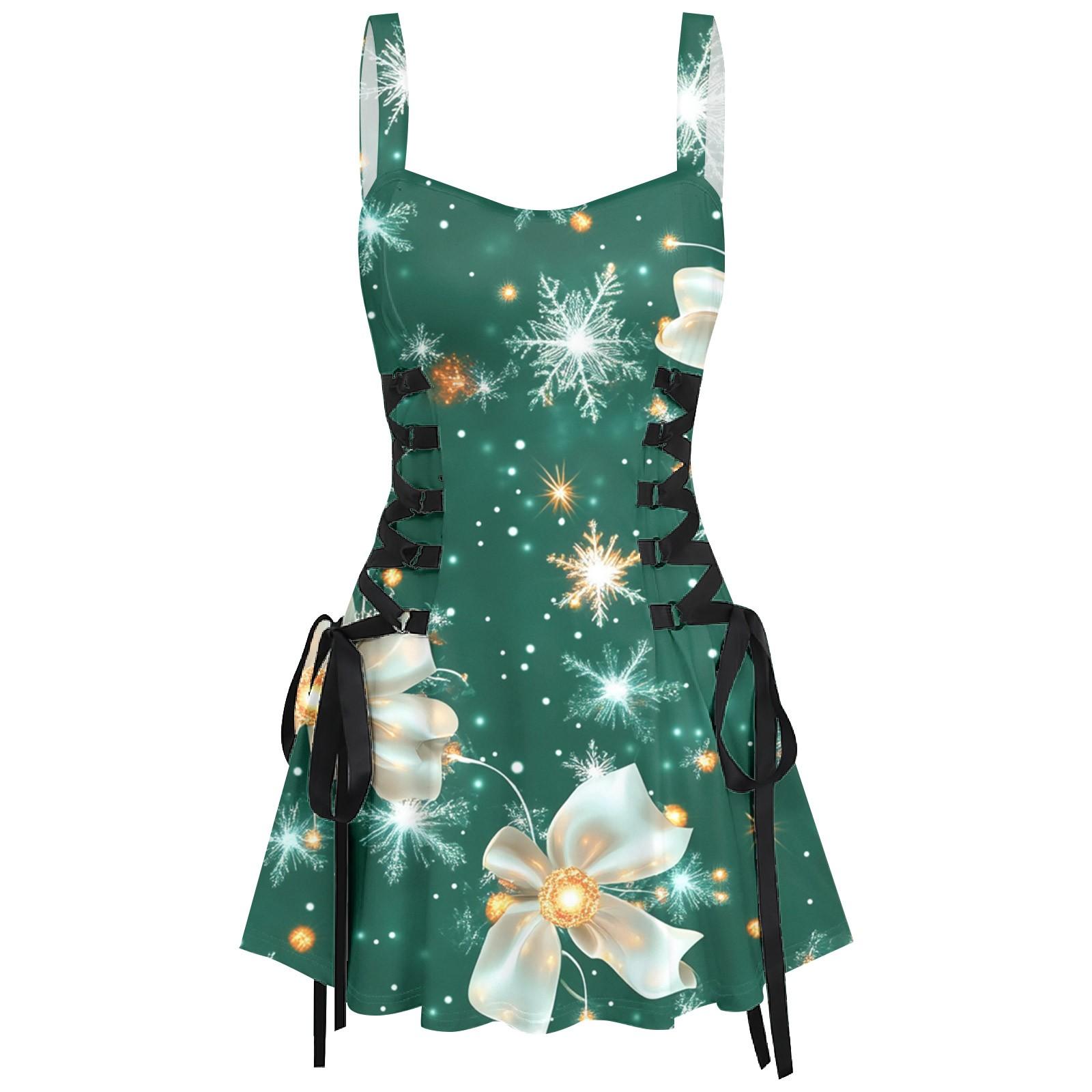 

Женское повседневное модное рождественское платье с сексуальным принтом на бретельках в стиле ретро с короткими юбками в стиле ретро L