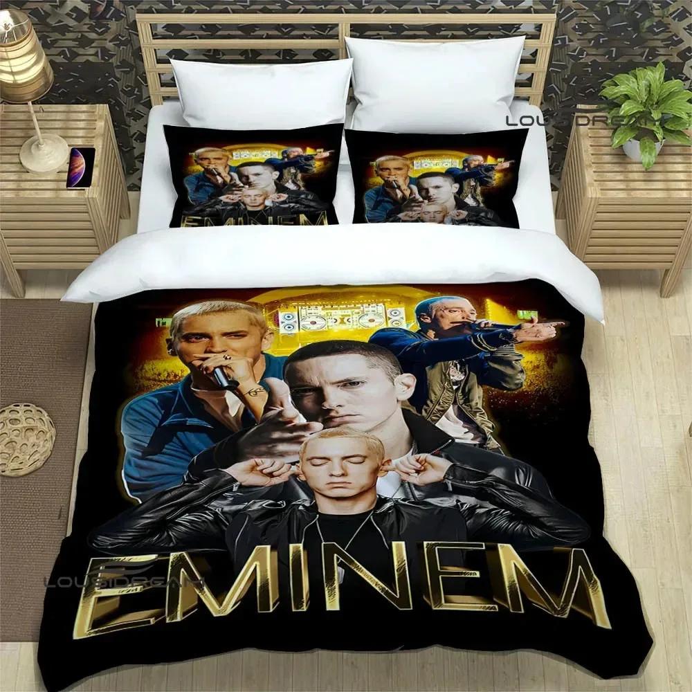 Eminem Hip-hop Sångare Tryck Sängkläder Set Utsökt Sängutrustningsset Påslakan Täcke Set Sängklädesset Lyxig Födelsedagspresent