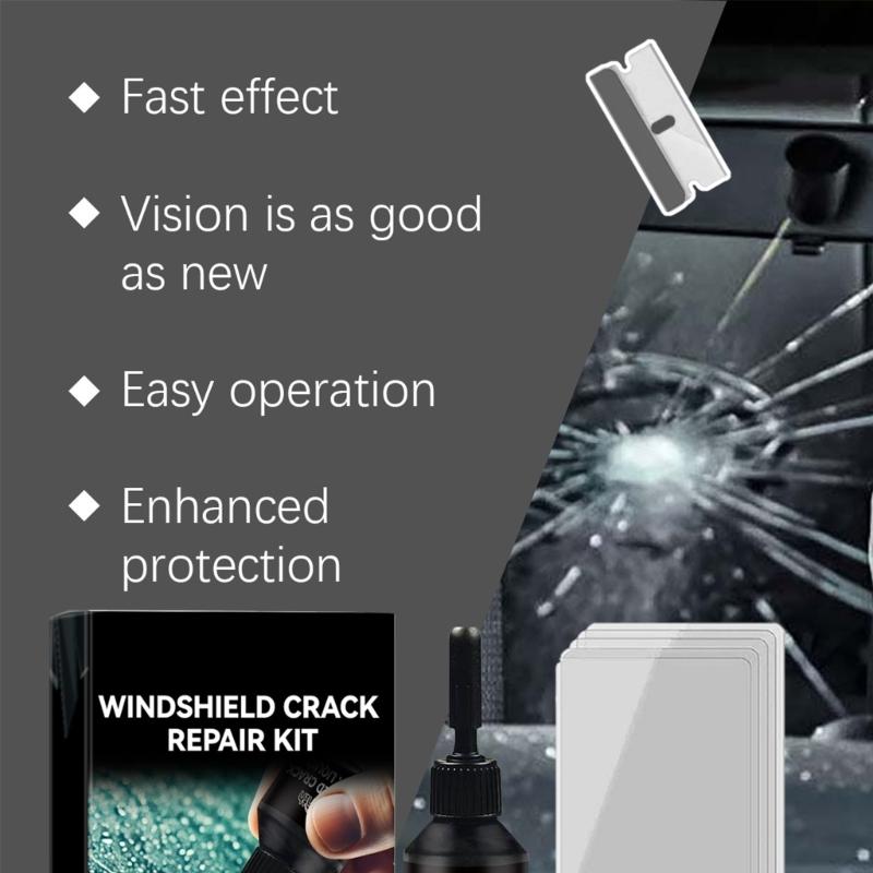 Windshield Crack Repair Kit Professional 0.05mm Tool Restores Structural Integrity Includes Cleaning Fluid And UV Shield