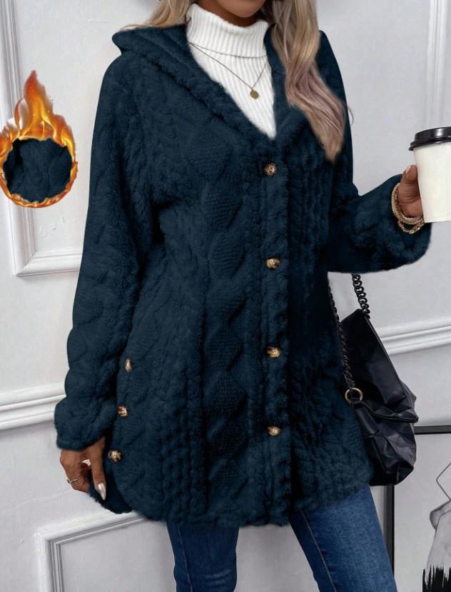 Women S Hooded Fleece Cardigan Long Sleeve Casual Warm Coat