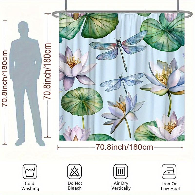 Water Lilies and Dragonflies Shower Curtain - Water-Resistant, Easy To Clean, Adds a Serene and Natural Touch To Your Bathroom