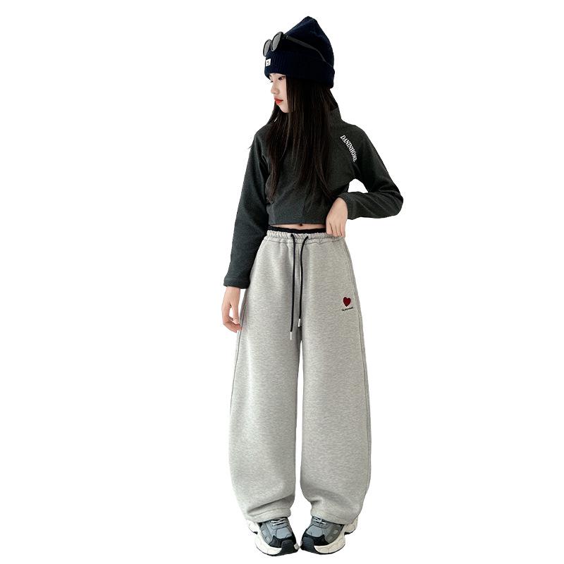 Girls' Fleece-Lined Winter Sweatpants - 2025 Collection for Ages 8-15, Warm and Stylish Casual Pants for Kids and Teens