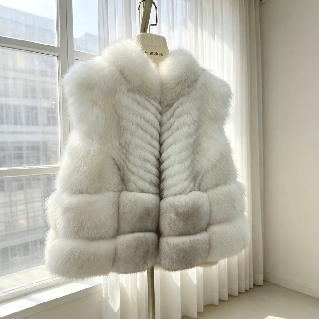 Fox hair car strip inlaid leather double dyeing process stand-up collar fur vest fur jacket women | wrong falling snow hill