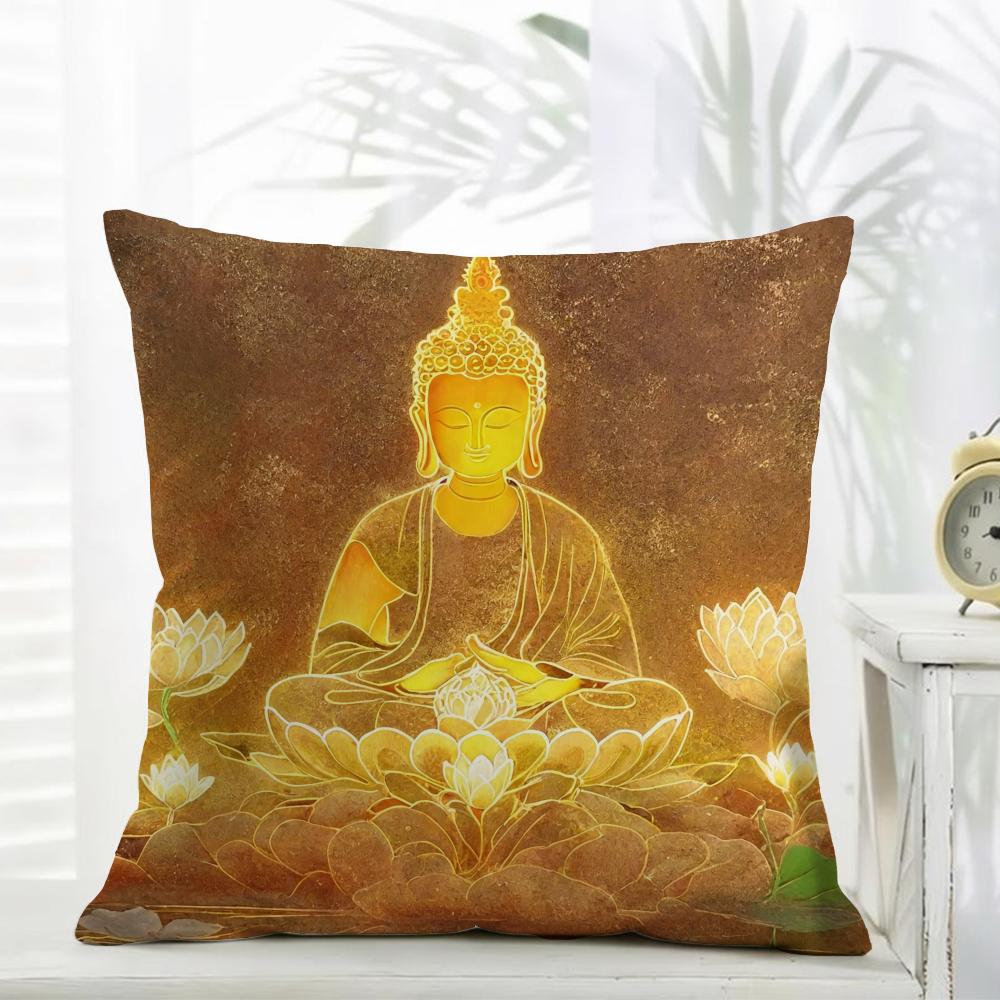 Buddhism Cushion Cover Comfort Daily Washable Linen Soft for Sofa Bed Home Room Decor