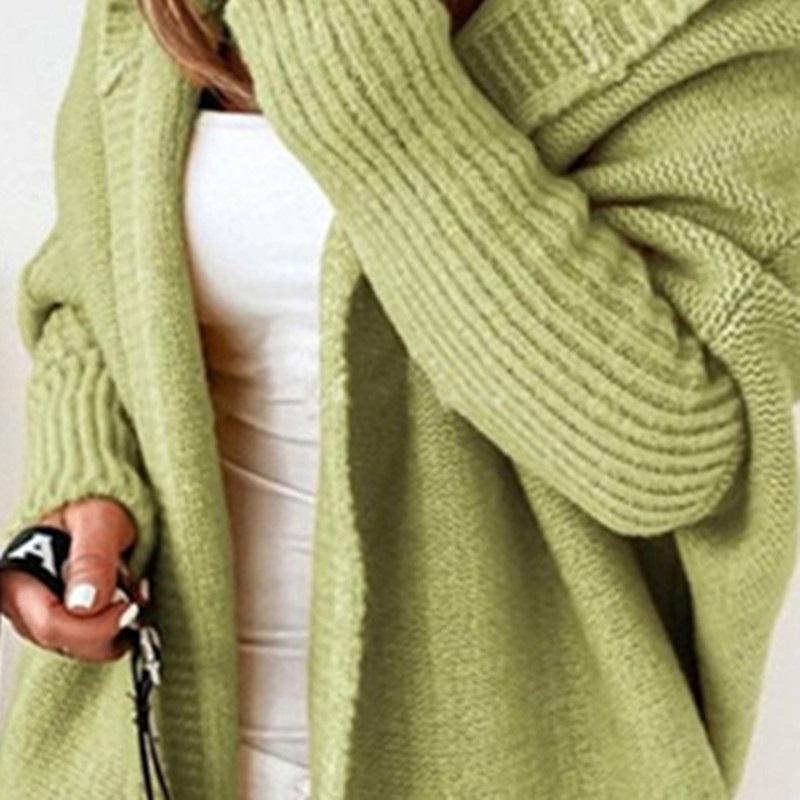Women s Hooded Knit Cardigan Casual Loose Long Sleeve Soft Sweater Coat L яблочный зеленый