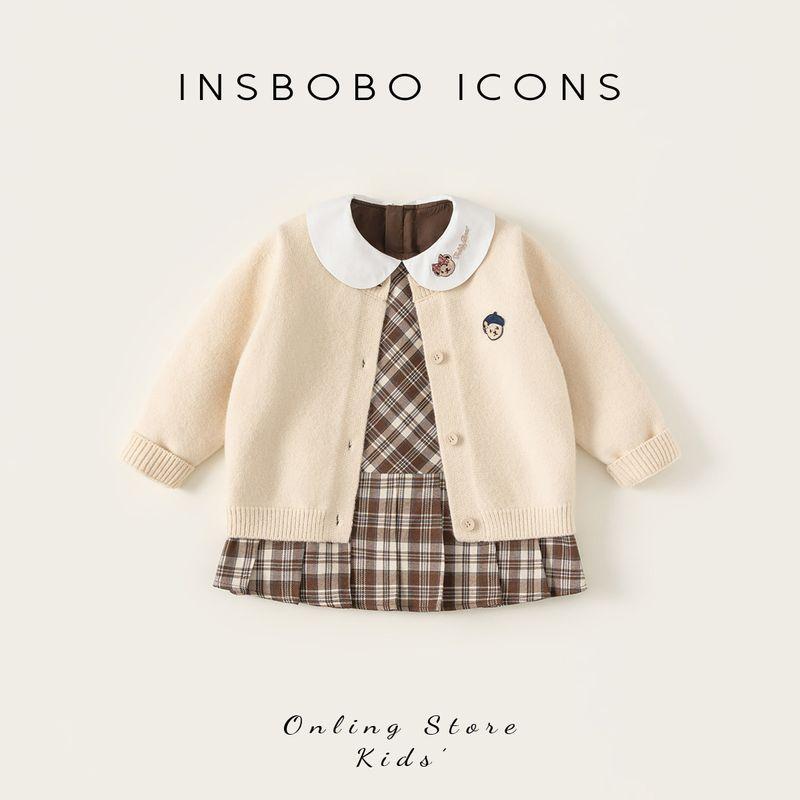 Insbobon Girls  Outfit 2026 Spring Cute Baby Girl Dress Spring and Autumn New Baby One-Year-Old Dress Trendy Apricot color 120