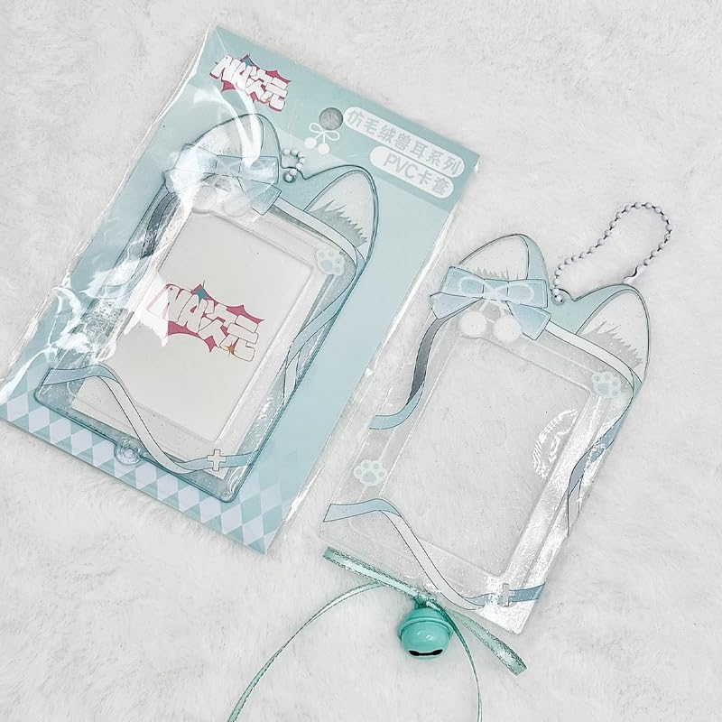 Glitter Cat Ears with Bell and Ribbon Trading Card Case Korean Key Chain Collect Book Trading Card Holder Korean Miscellaneous Goods Y2k Y3k Kpop Mint