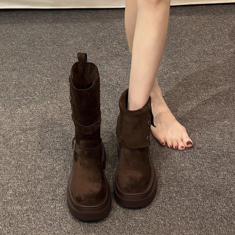 

Винтажные ботинки Maillard Martin Женские осенне-зимние ботинки средней высоты на толстой подошве в стиле пустоши, красивые ковбойские ботинки в западном стиле 39 темно-коричневого