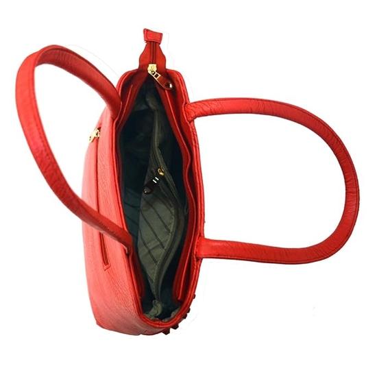 INKDICE Hochwertige Handtasche aus rotem Kunstleder mit Nieten für Damen