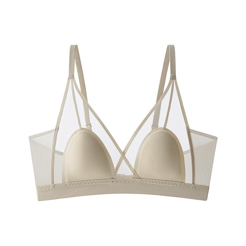 Reggiseno Nero da Donna in Rete Trasparente Senza Ferretto con Dettaglio a Incrocio e Spalline Regolabili