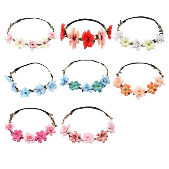 Bridal Flower Crown Boho Artificial Flower Crown Elastic Strap Hair Wreath Holiday Wedding Floral Headband for Bridesmaids Flower Girls