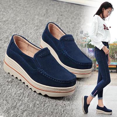 Scarpe pigre moda donna Scarpe slip on con fondo spesso in vera pelle Scarpe con plateau con zeppa Scarpe da donna