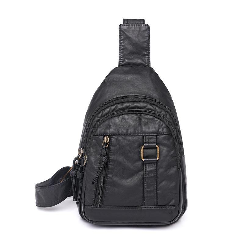 Breast bag women's casual shoulder messenger bag sports fashion washed soft leather chest bag