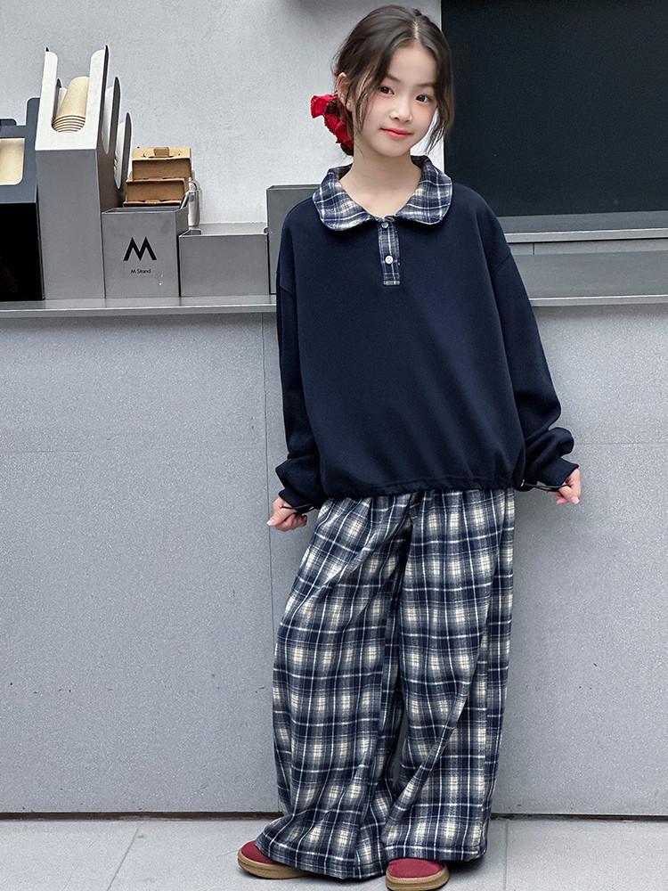 2025 Neues Frühherbst Mädchen Sweatshirt-Set mit Umlegekragen für die Mittelschule