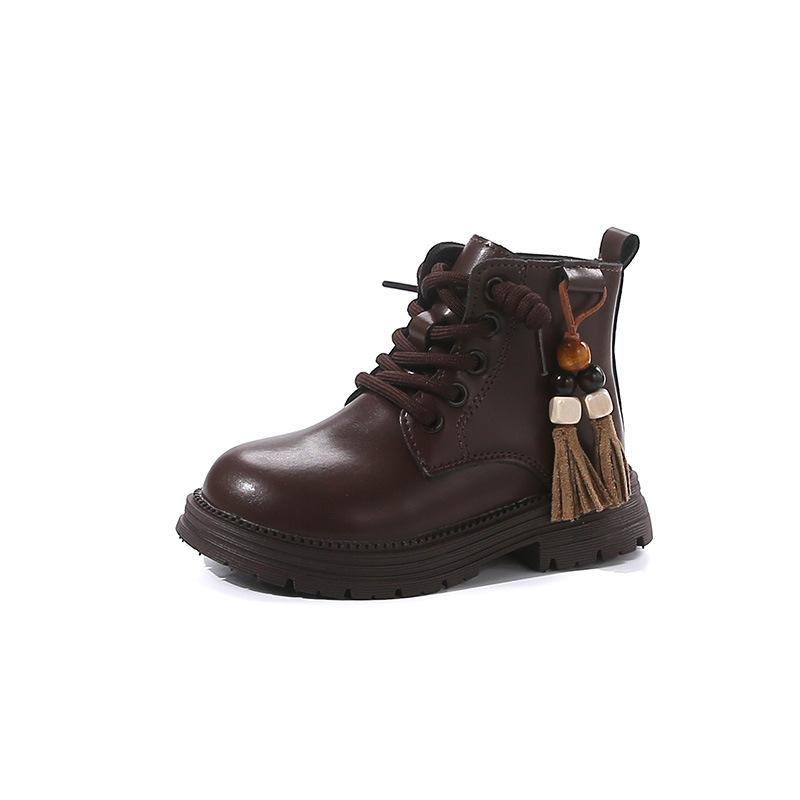 

Детские британские ботинки Мартин 2025 весна и осень взрыв однотонные мальчики кожаные короткие ботинки мода малышка одинарная обувь 26-30 yards, 5 pairs in one hand коричневый