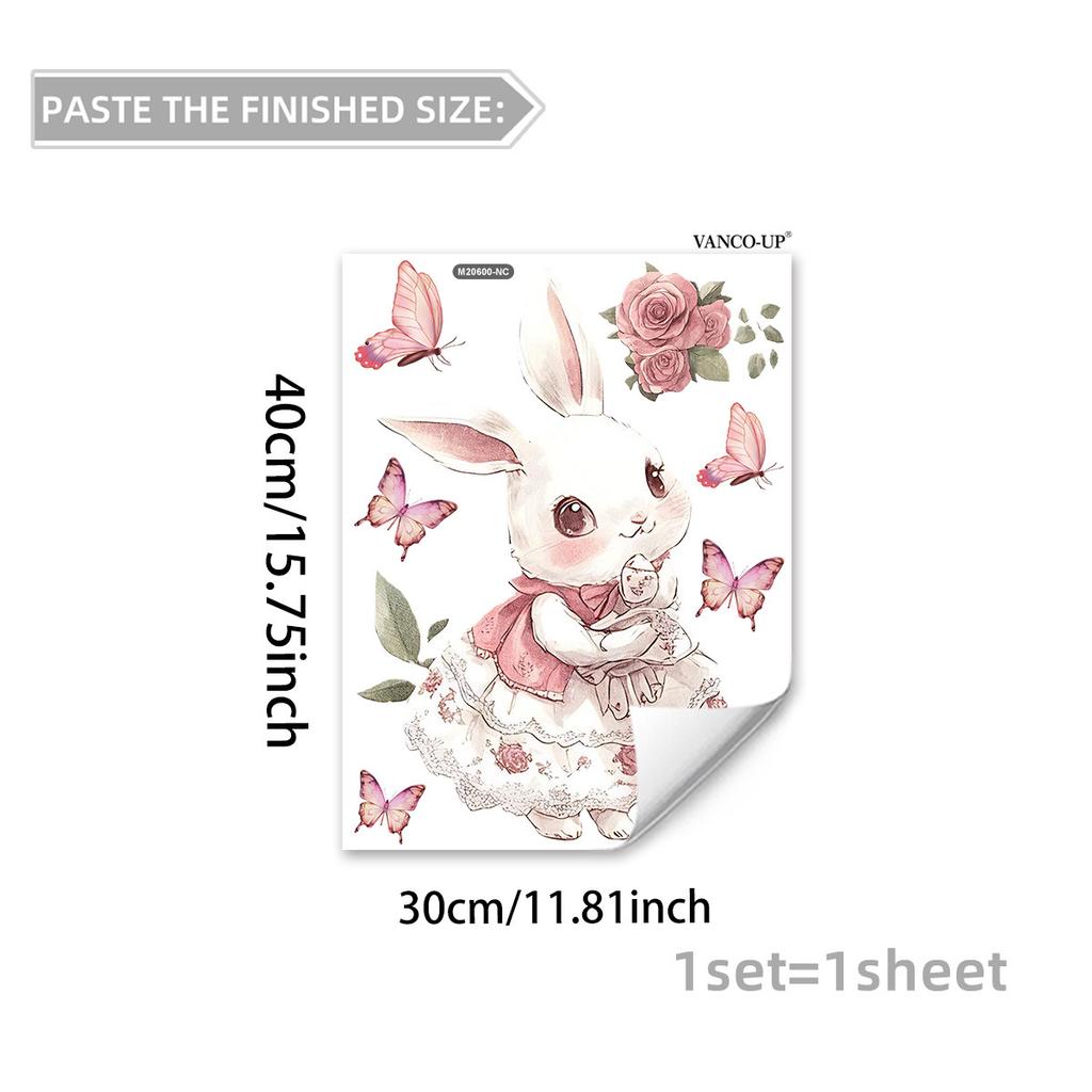 Creative Cute Rabbit Dinosaur Butterfly Fairy Girl Wall Stickers, Self-Adhesive Decor for Bedroom Living Room Decoration