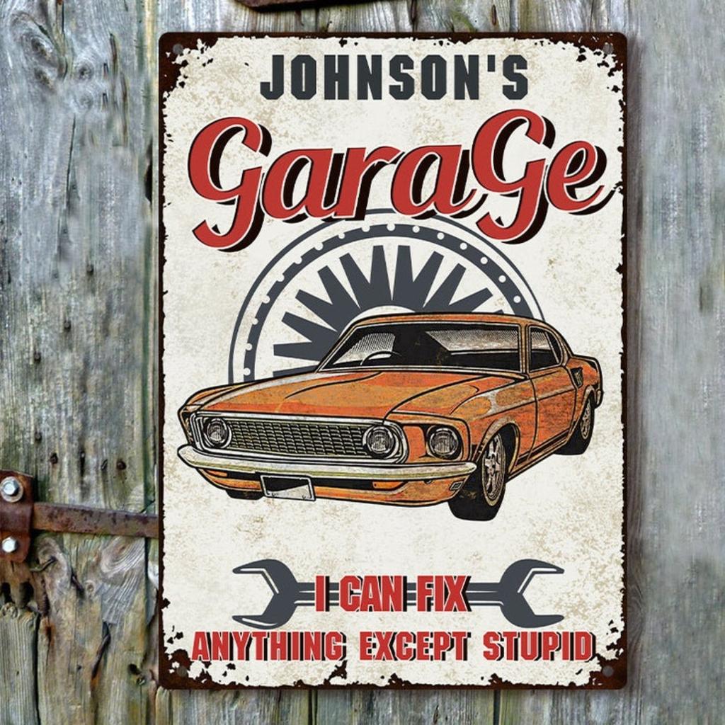 Personalized Metal Tin Sign Garage Wall Art Mechanic Decor