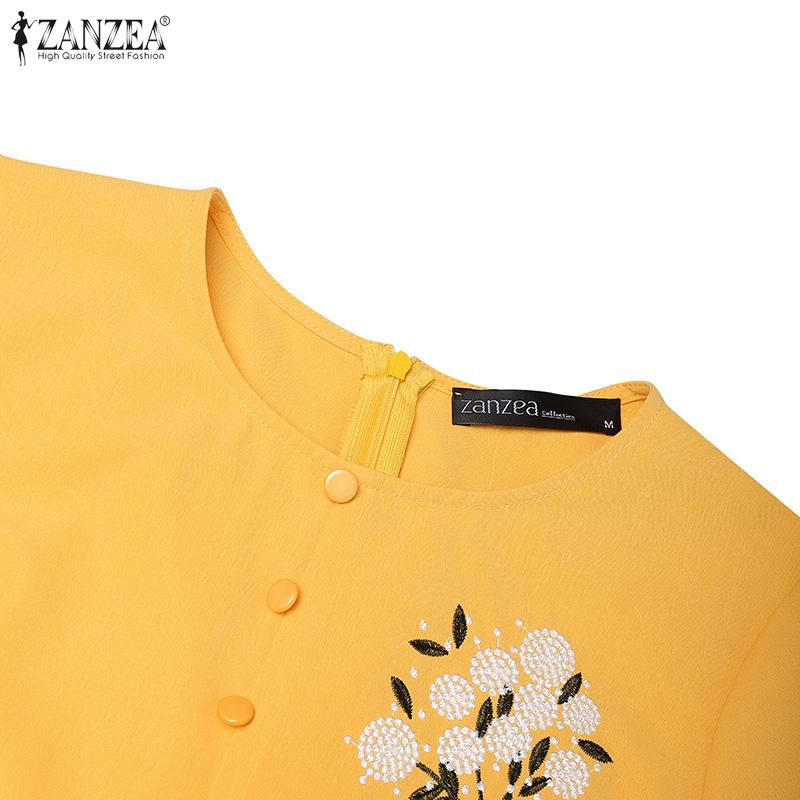 ZANZEA Women Casual Round Neck Short Sleeve Summer Embroidery Dress