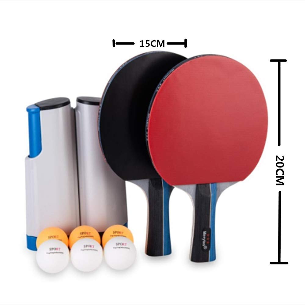 Merytes Portable Table Tennis Racket Set, Includes 2 Rackets and 6 Ping Pong Balls (Blue)