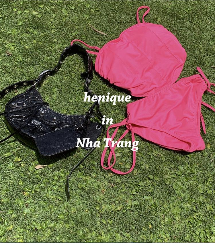 2024 Korean-Style Women's Split Swimsuit: Girl's Tube Top Drawstring Bikini for Resorts & Hot Springs