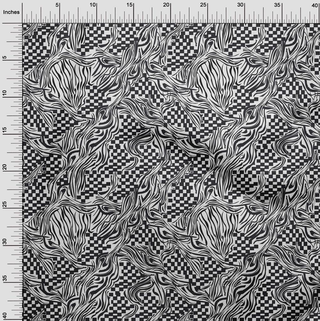 oneOone Viskózová látka Georgette, černá, abstraktní, prošívaná látka na oblečení, potištěná látka, metr 42 palců