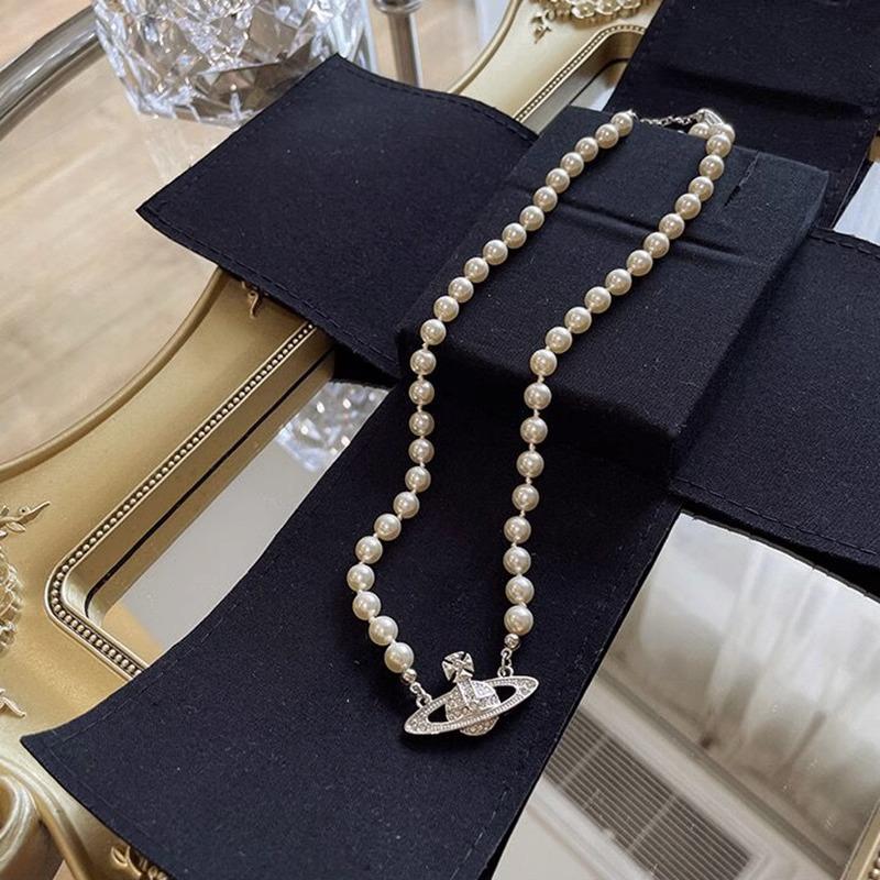 Damen Rosa Diamant Saturn Perlenkette - Stern-Stil Voll Diamant Schlüsselbeinkette, Ideales Vielseitiges Weihnachtsgeschenk