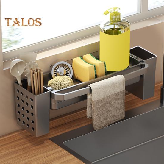Sink Drain Rack with Hanging Rod Chopstick Holder Rust-Resistant Simple Installation Kitchen Countertop Organizer with Removable Tray